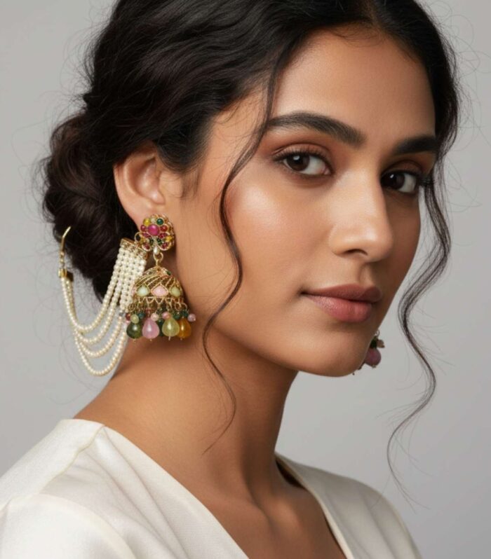 Traditional Multicolor Pearl Jhumka Earrings for Women | Ethnic Bridal Earrings