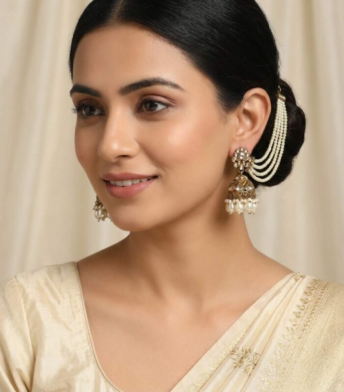 Traditional Pearl Choti Brooch with Jhumka Drops Pair