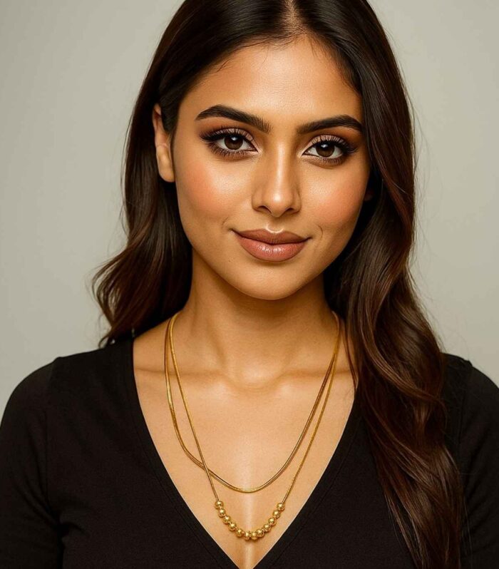 Layered Gold Chain Necklace with Beaded Accent | Minimal Daily Wear Jewellery