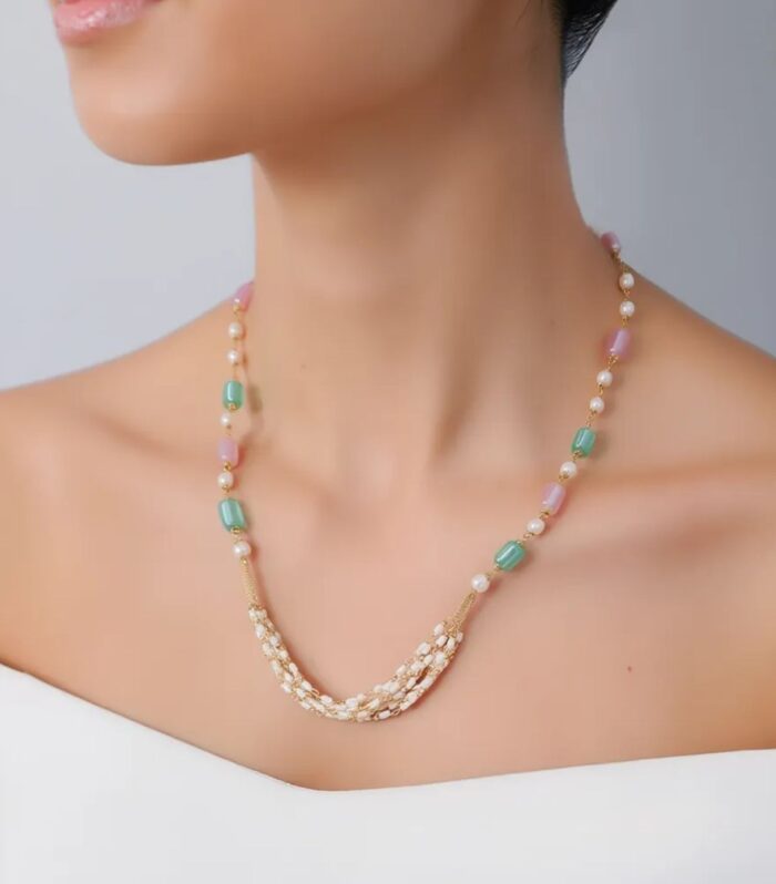 Gold Plated Pastel Beaded Pearl Necklace | Elegant Statement Jewellery