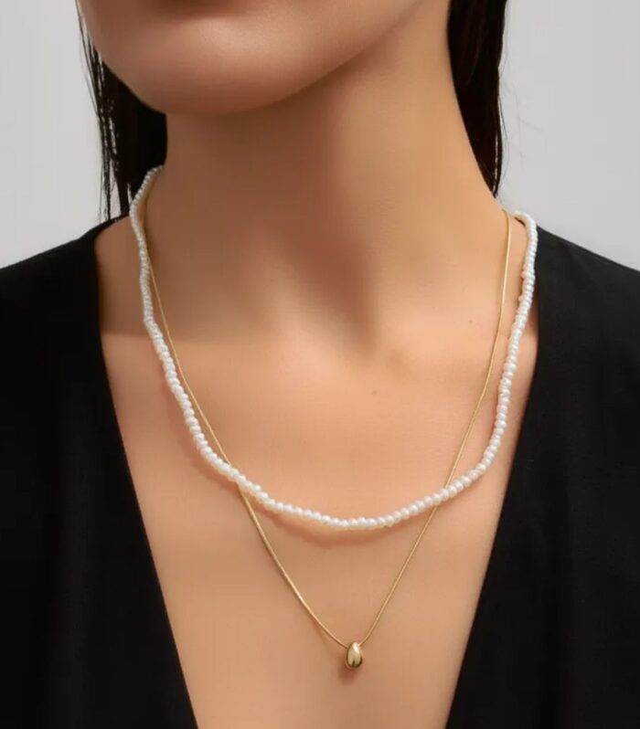 Layered Pearl Necklace with Gold Pendant | Elegant Minimalist Jewelry