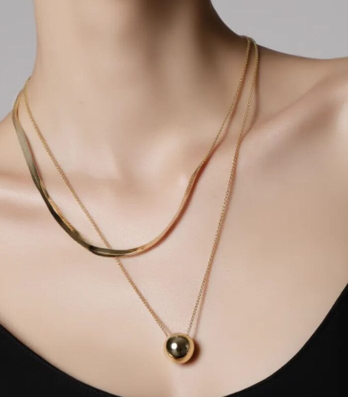 Layered Gold Necklace with Ball Pendant | Minimalist Elegant Jewelry
