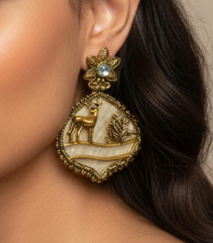 Antique Gold Deer Motif Statement Earrings