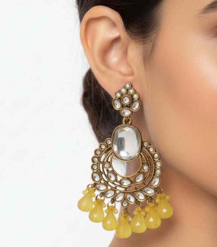 Antique Kundan Chandelier Earrings with Purple Drops | Traditional Ethnic Jewellery