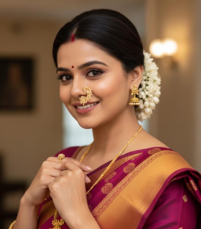 Antique Gold Kundan Pearl Nose Nath for Women