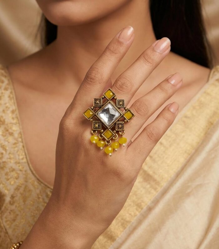 Antique Gold Kundan Statement Earrings with Bead Drops