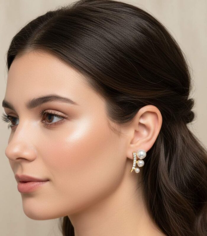 Elegant Gold Pearl Curve Stud Earrings