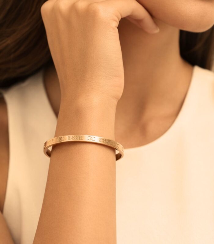 Gold Engraved Minimal Bangle Bracelet for Women | Designer-Inspired Style