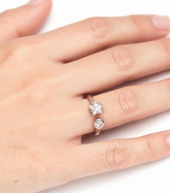 Adjustable Silver Open Ring with Star Round Crystal Stones | Wear Your Jewellery