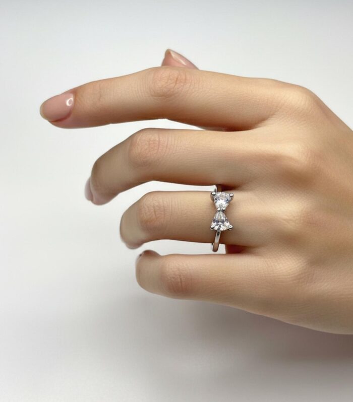 Adjustable Silver Open Ring with Dual Pear Crystal Stones for Women | Wear Your Jewellery