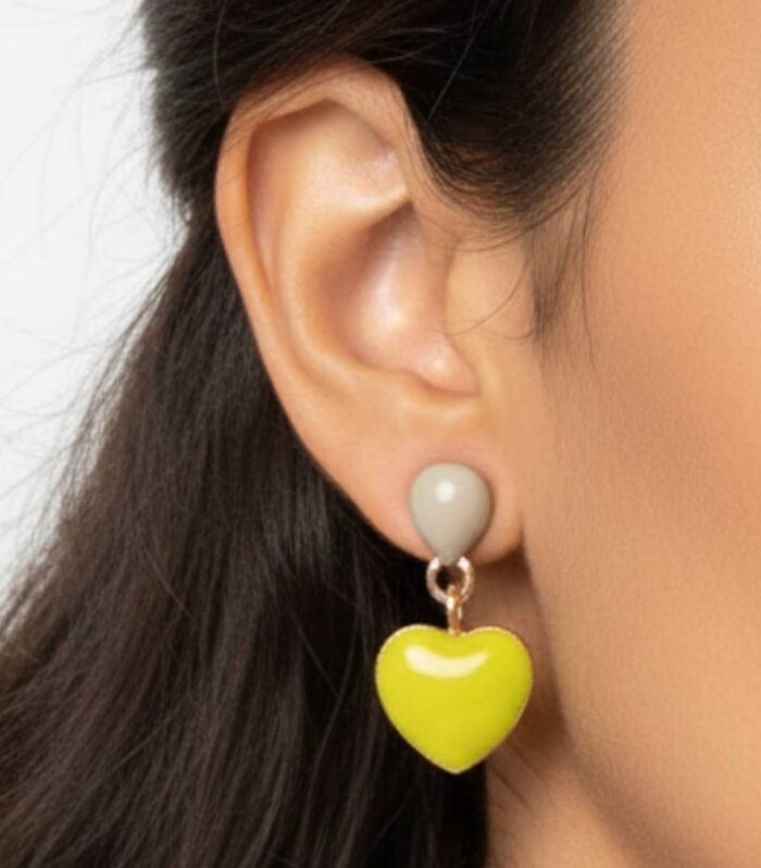 Yellow Heart Drop Stud Earrings for Women – Glossy Enamel Jewellery