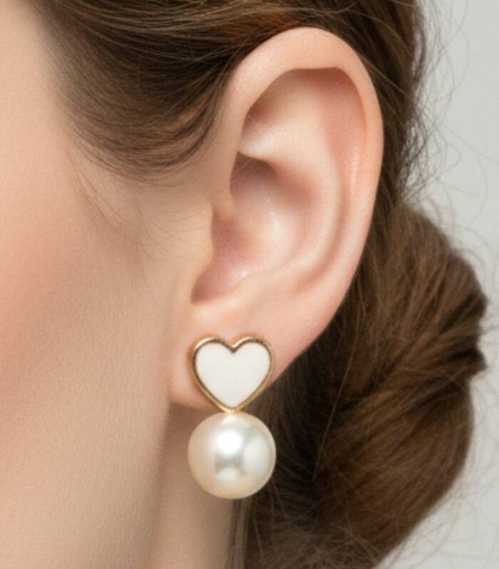 Heart Pearl Stud Earrings for Women Elegant Minimal Jewellery