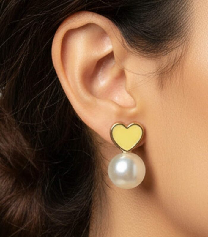 Yellow Heart Pearl Stud Earrings for Women Elegant Minimal Jewellery