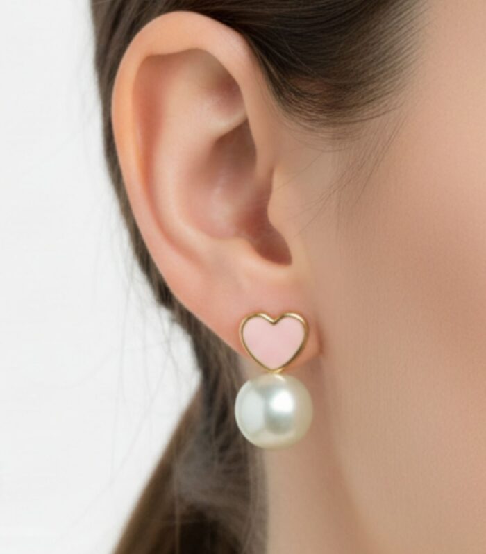 Pink Heart Pearl Stud Earrings for Women Elegant Minimal Jewellery