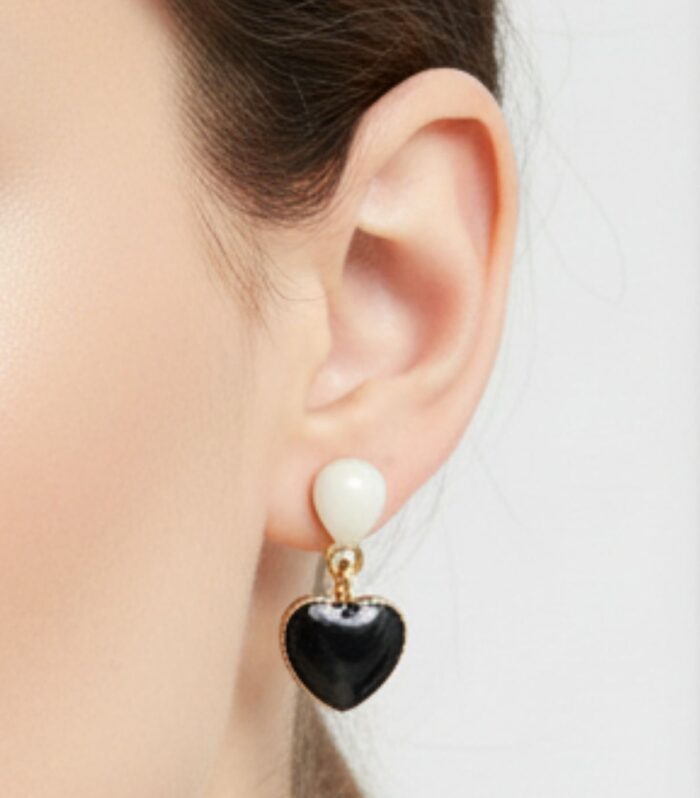 Black Heart Drop Stud Earrings for Women