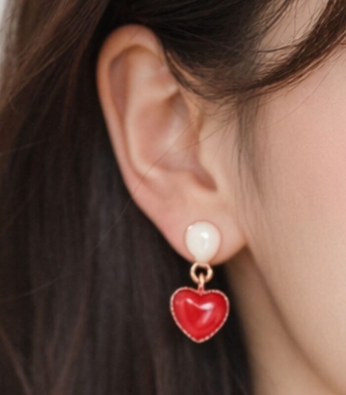 Red Heart Drop Stud Earrings for Women Glossy Enamel Jewellery