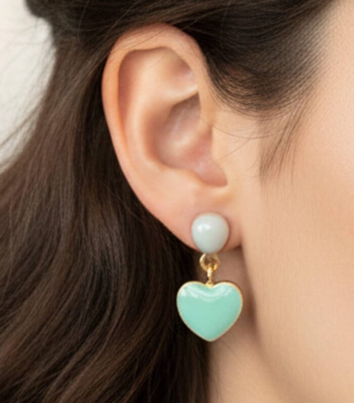 Mint Green Heart Drop Stud Earrings for Women